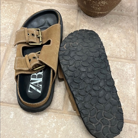 Zara Tan Suede Buckle Sandals 40 - Picture 4 of 6